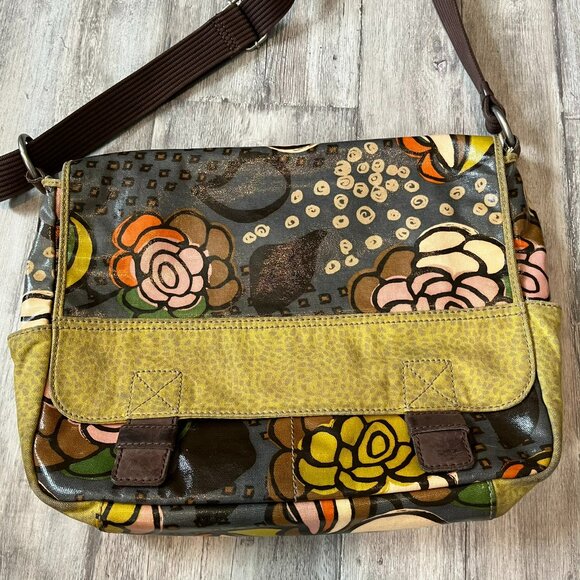 Vintage Fossil Keyper Messenger Bag with Mini Pouch, Yellow Multi/Floral - Picture 2 of 15
